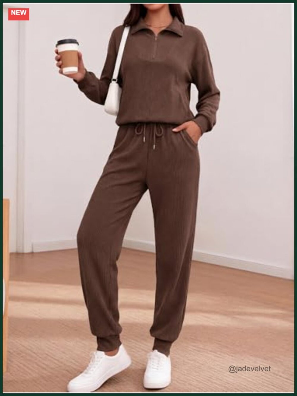 Women's 2 Piece Tracksuit Lounge Set Half Zip Sweatshirt Sweatpants - Picture 3 of 6